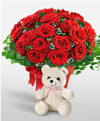 Vazoda 15 adet k�rm�z� g�l ve 15 cm ay�c�k